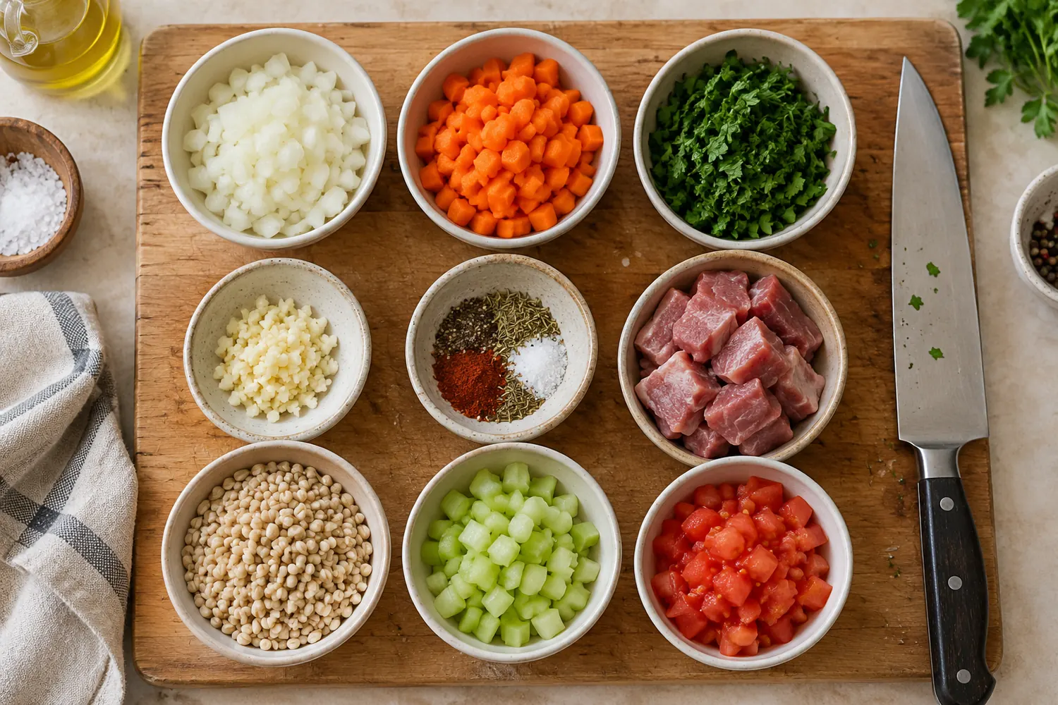 Заготовка: продукты в мисочках на доске